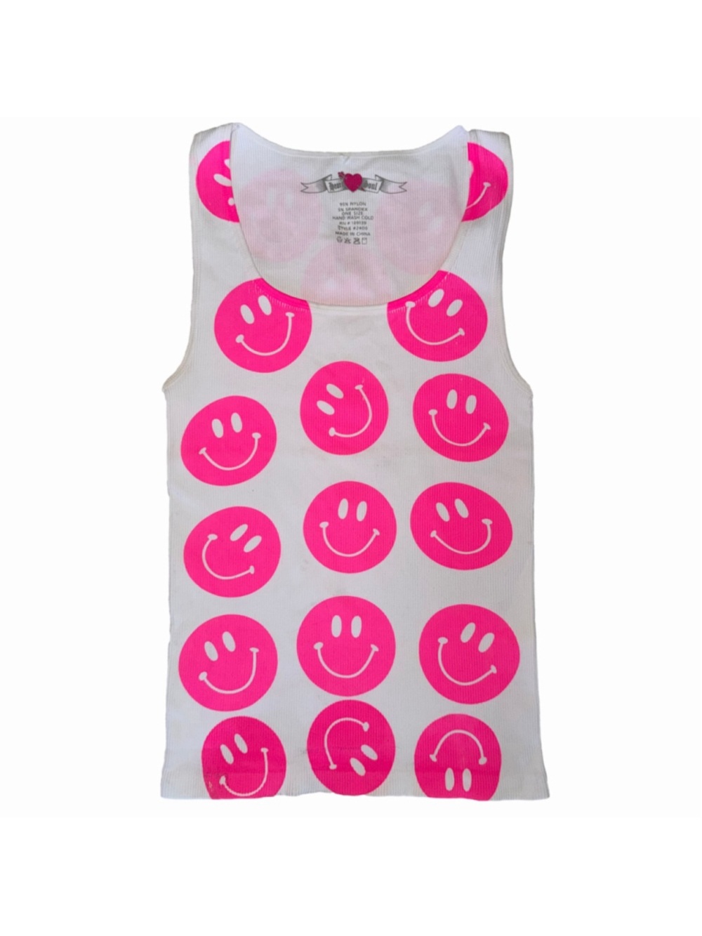 NOS Vintage Y2K Women's Sm/Med Heart Soul Fluorescent Pink Smiley Faces Tank Top